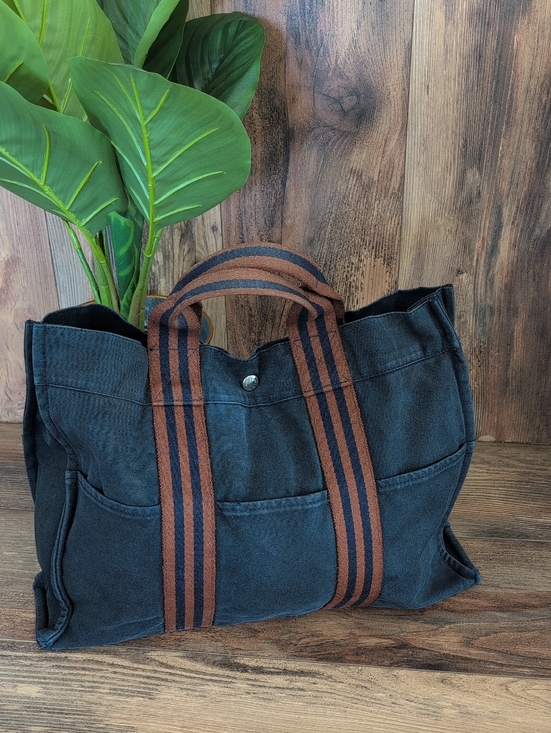 Hermes Handbags - Hermes Vintage Fourre Tout Navy/Brown Distressed Canvas Tote